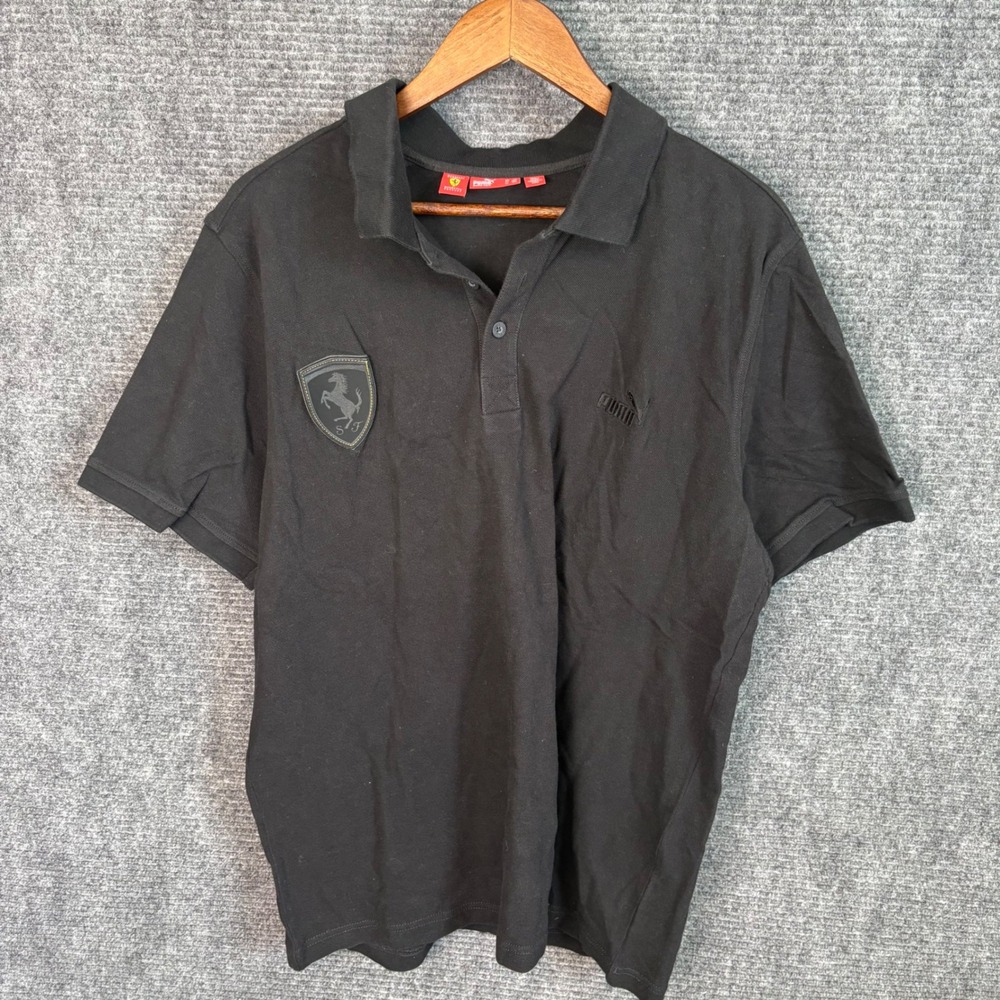 Puma Scuderia Ferrari Mens XXL Black Short Sleeve Pique Polo Shirt Racing Logo